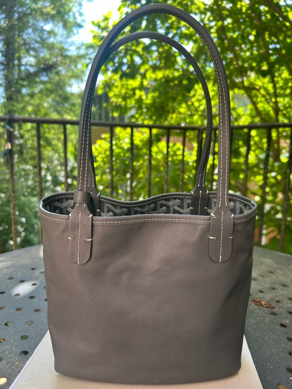 Goyard Anjou Mini Reversible Tote in Gray and White Goyardine and Gray Leather - Picture 14 of 16